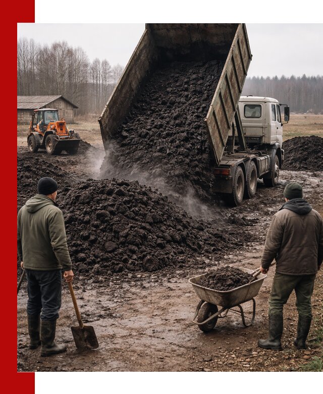 Доставка низинного торфа с разгрузкой и доставкой в Новокубанске