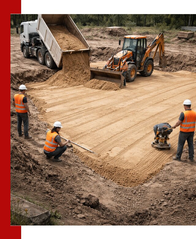 Устройство песчаной подушки для фундаментов и дорог в Новокубанске